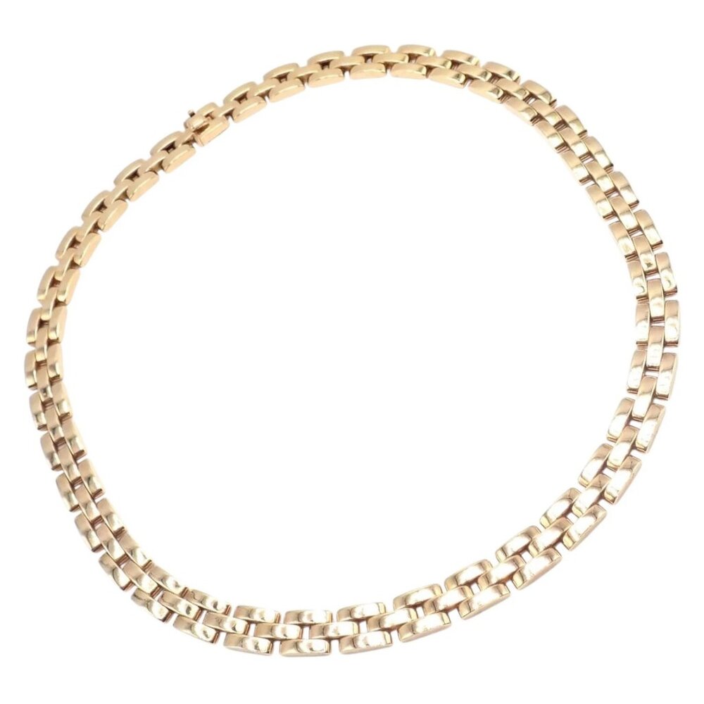 Authentic! Cartier 3 Row Maillon Panther Panthere 18k Yellow Gold Link Necklace